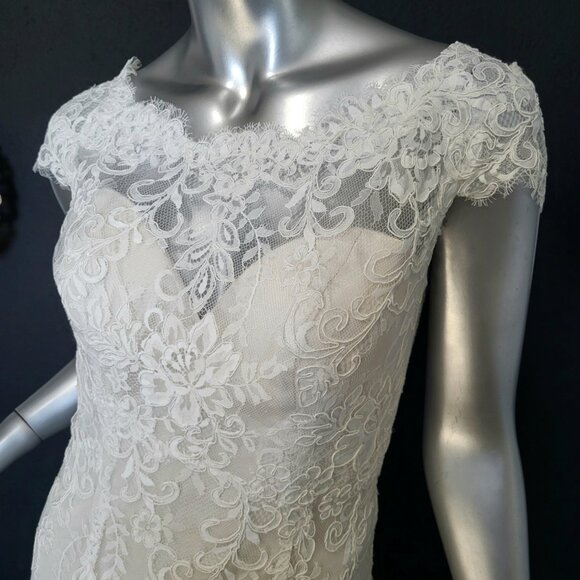 NWT~$1999~ELLA ROSA~SZ 6/8~IVORY OYSTER LACE FIT & FLARE WEDDING DRESS GOWN - Picture 2 of 16
